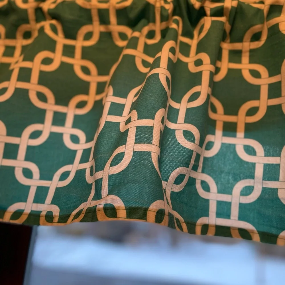 Teal Geometric Window Valance Curtain 36” Wide Kitchen Bath